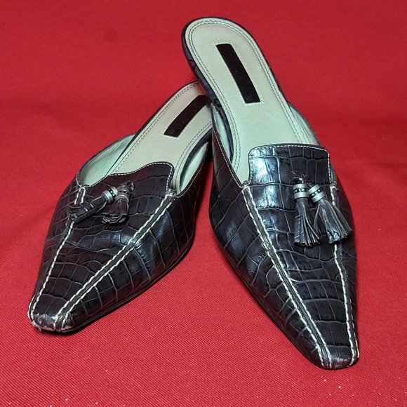 Unisa Gracia Mahogany Acajou 6B Pointed Toe Tassel Mules Slip on Kitten Heels - Picture 4 of 12